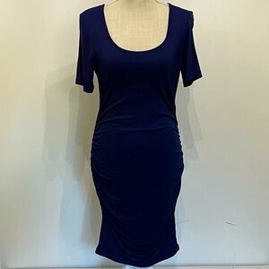 Tart Maternity Navy Blue Bodycon Jersey T-shirt Scoop Neck Knee Length Dress; S